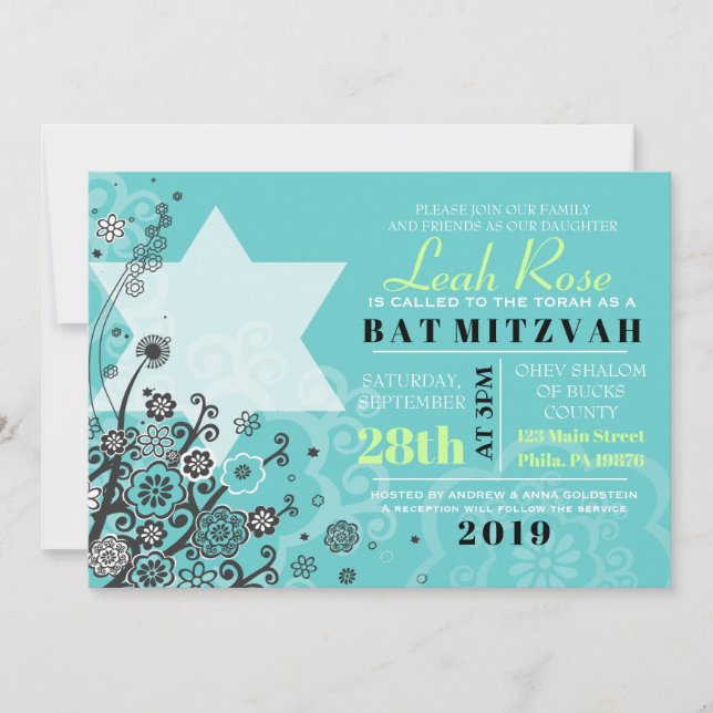 STAR BLUME Bat Mitzvah Einladung (Vorderseite)