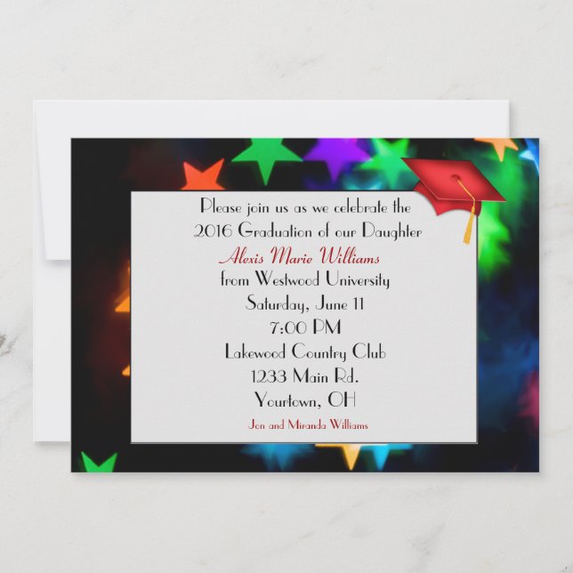 Star Bokeh mit Red Abschluss Hat Einladung (Vorderseite)