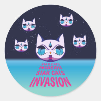 Star Cats Invasion Runder Aufkleber