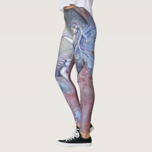 Star Collectors Fairy and Owl Mystical Fantasy Art Leggings