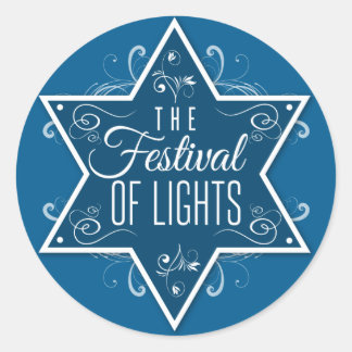 Star des David Festival of Lights Blue Hanukkah Runder Aufkleber