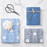 Star des David Floral Hanukkah-Set Geschenkpapier Set<br><div class="desc">Dieses Geschenkpackungs-Set verfügt über ein handgezeichnetes,  blumengeschmücktes Star of David Muster in Blau-Weiß-Variationen.</div>