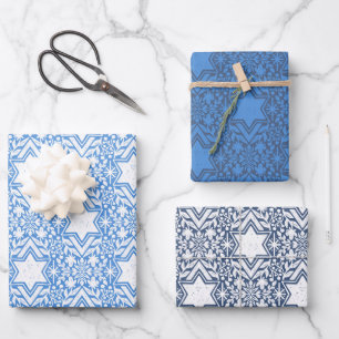 Star des David Floral Hanukkah-Set Geschenkpapier Set