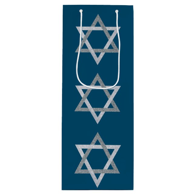Star des David Hanukkah-Glitzer Geschenktüte Für Weinflaschen (Vorderseite)