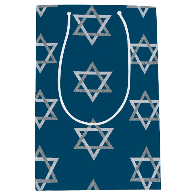 Star des David Hanukkah-Glitzer Mittlere Geschenktüte (Vorderseite)