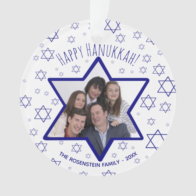 Star des David Happy Hanukkah-Fotos Ornament (Vorderseite)