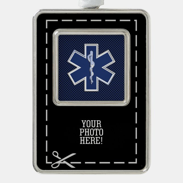 Star des Lebens paramedic Emergency Blue Carbon St Rahmen-Ornament Silber (Vorderseite)
