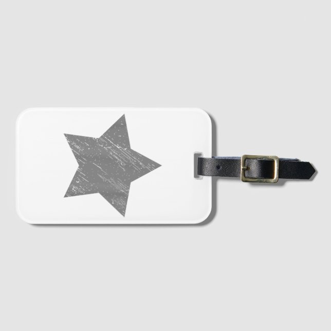 Star Distressed Grau Vintag Star Gepäckanhänger (Vorderseite (Horizontal))