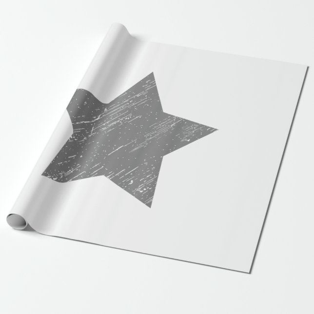 Star Distressed Grau Vintag Star Geschenkpapier (Ungerollt)