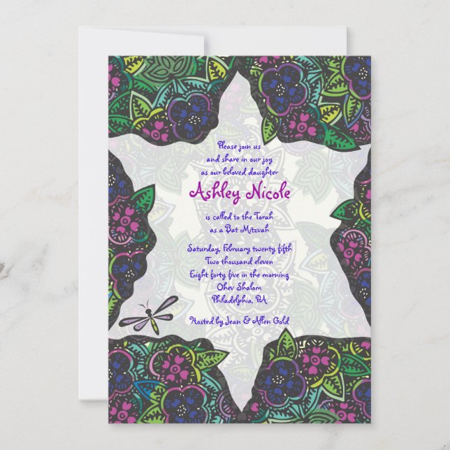 Star & Dragonfly Bar Bat Mitzvah Einladung (Vorderseite)