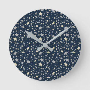 Star Elegant Modern Navy Blue Runde Wanduhr