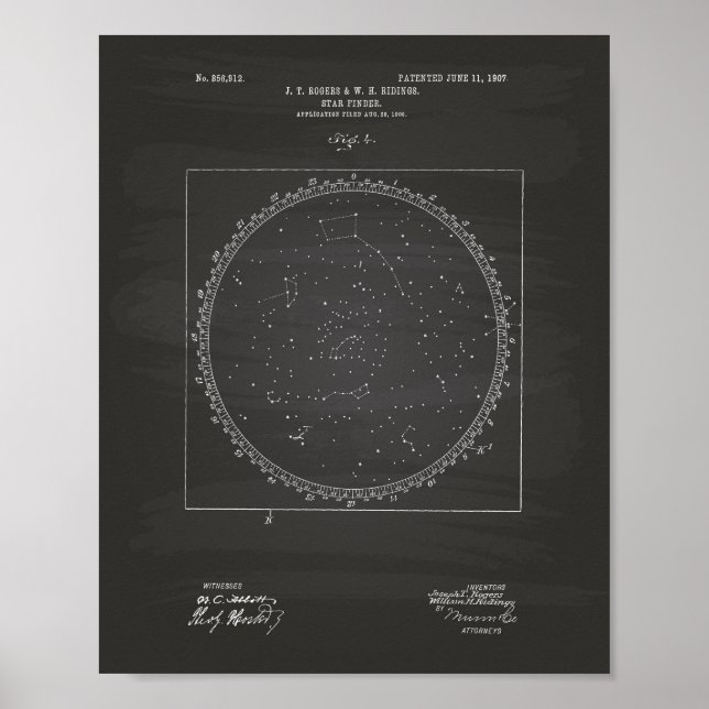 Star Finder 1907 Patent Art Chalkboard Poster (Vorne)