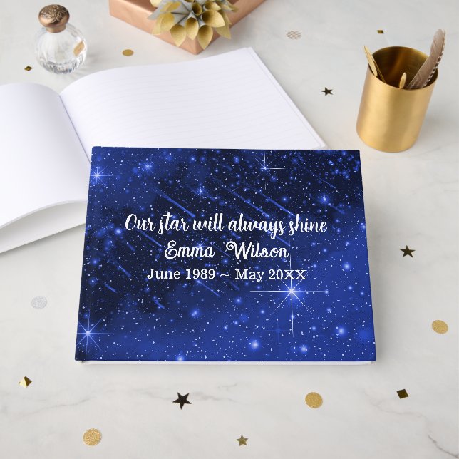 Star Galaxy on Blue Memorial Gästebuch (Vorderseite Offen)