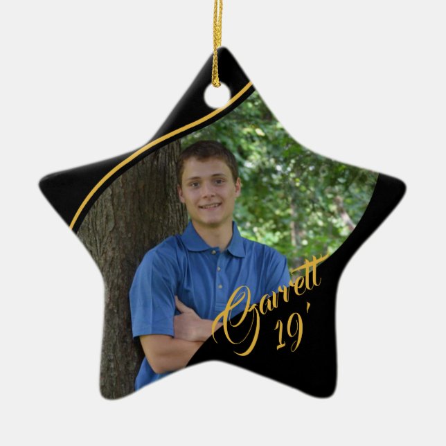 Star Graduate Gold und Schwarz mit Jahr Keramik Ornament (Vorne)