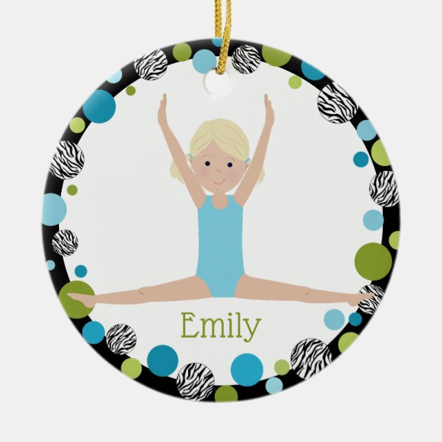 Star Gymnast Blonde in Aqua und Green Keramikornament (Vorne)