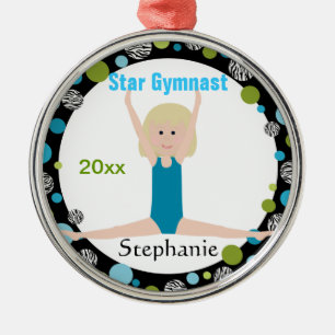 Star Gymnast Keepake Aqua und Green Silbernes Ornament
