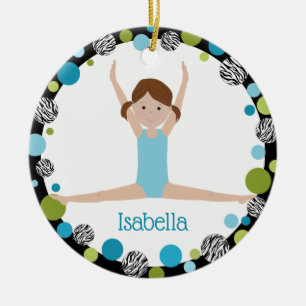 Star Gymnastin Brown Ponytails in Aqua und Green Keramik Ornament