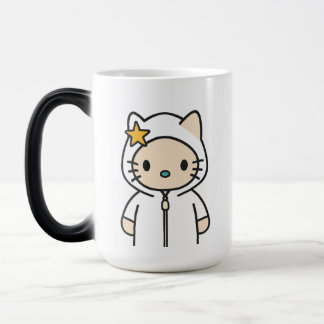 Star Kitty Mug – Cute Cat Character in White Hoodi Verwandlungstasse