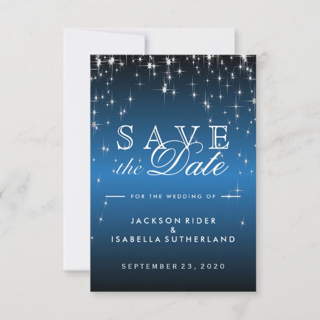 Star Lights in Metallic Blue - Save the Date (Vorderseite)