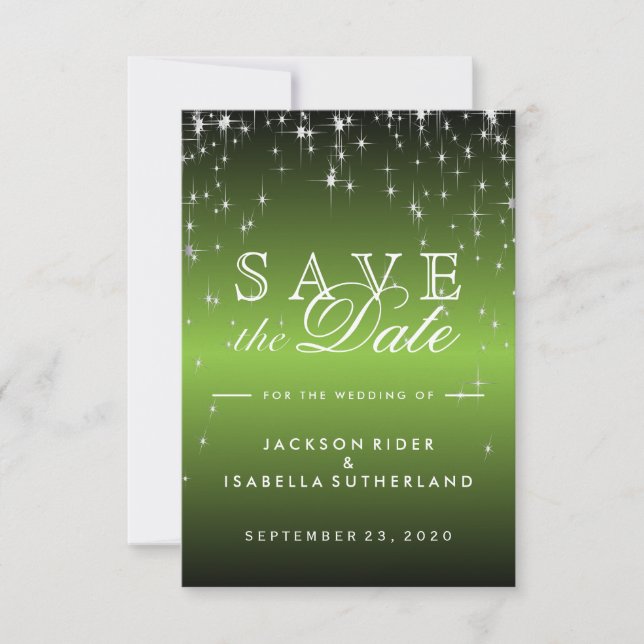 Star Lights in Metallic Lime Green - Save the Date (Vorderseite)
