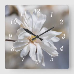 Star Magnolia Bloom Wall Clock Quadratische Wanduhr