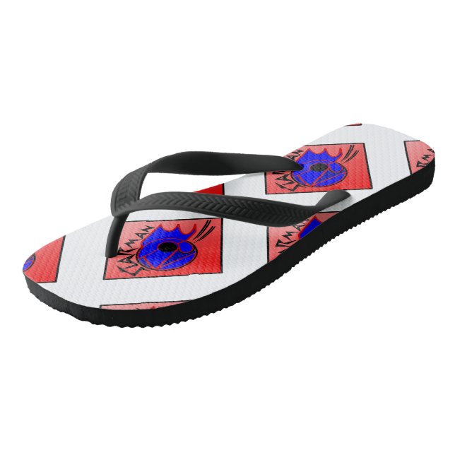 Star-man-Text mit Bild rot, schwarz & blau umdreh  Flip Flops (Schrägansicht)