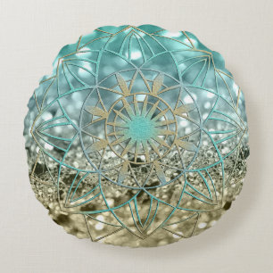 Star Mandala auf Lemon Drehung Beach Glitzer #4 Rundes Kissen