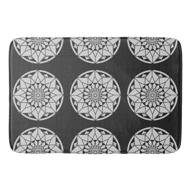 Star Mandala strickt schwarz & weiß Badematte (Vorderseite)