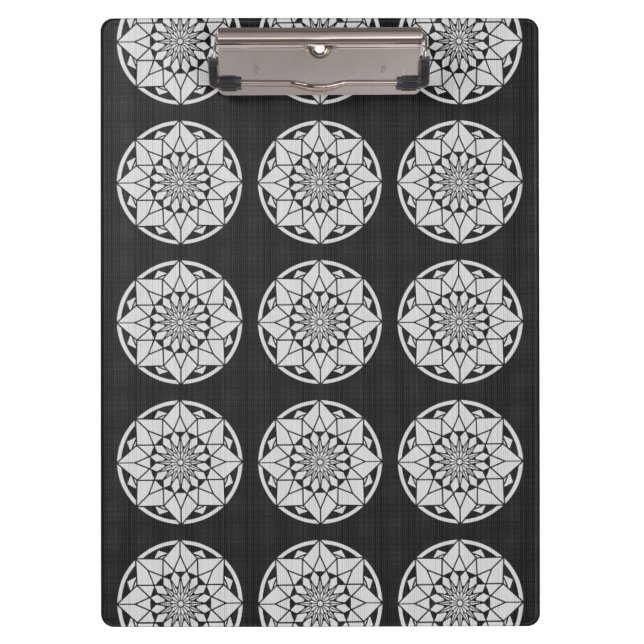 Star Mandala strickt schwarz & weiß Klemmbrett (Vorderseite)