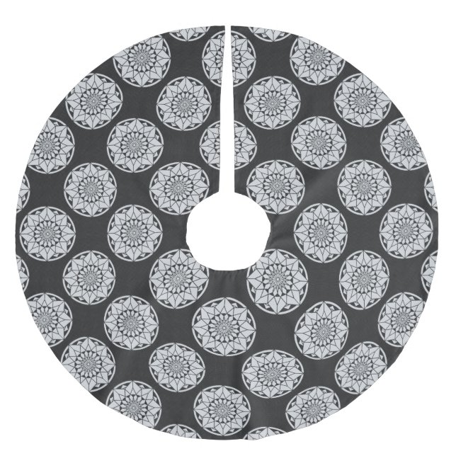 Star Mandala strickt schwarz & weiß Polyester Weihnachtsbaumdecke (Vorderseite)