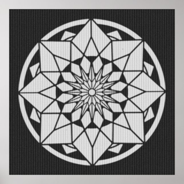 Star Mandala strickt schwarz & weiß Poster (Vorne)