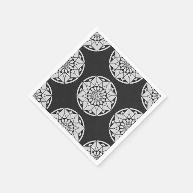 Star Mandala strickt schwarz & weiß Serviette (Ecke)