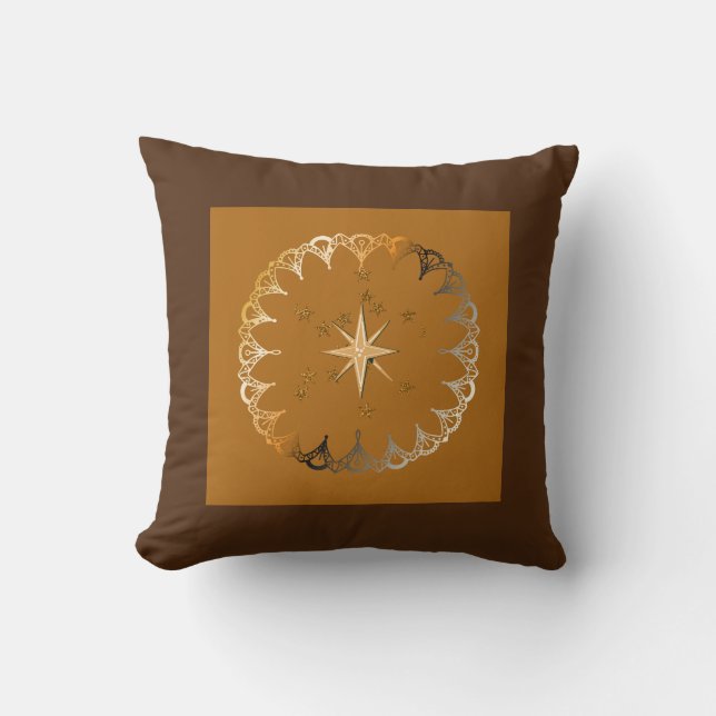 Star mit Circle Brown Rust Throw Kissen (Vorderseite)