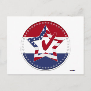 Star mit US-Flagge, Roter Karo & 50 Sterne - rund Postkarte