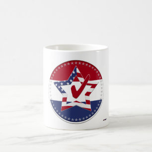Star mit US-Flagge, Roter Karo & 50 Sterne - rund Tasse