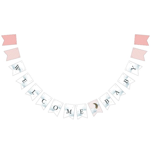 Star Moon & Cloud Begrüßung Baby Pink Bunting Flag Wimpelkette (Alle)