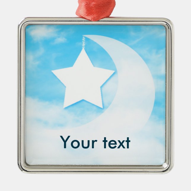 Star & Moon Silver Colored Metal Ornament (Vorne)