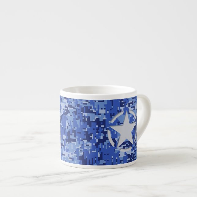 Star Navy Blue Digital Camouflage Espressotasse (Vorderseite Rechts)