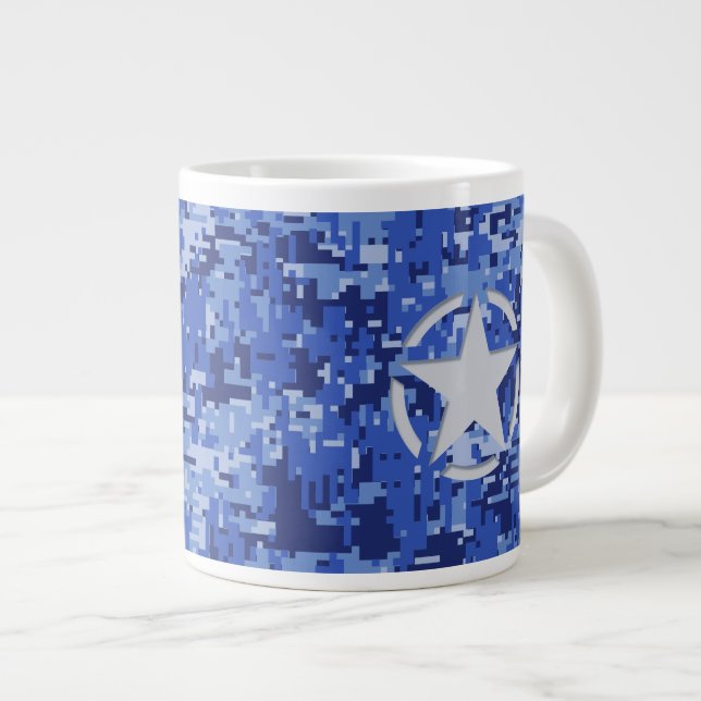 Star Navy Blue Digital Camouflage Jumbo-Tasse (Vorderseite Rechts)