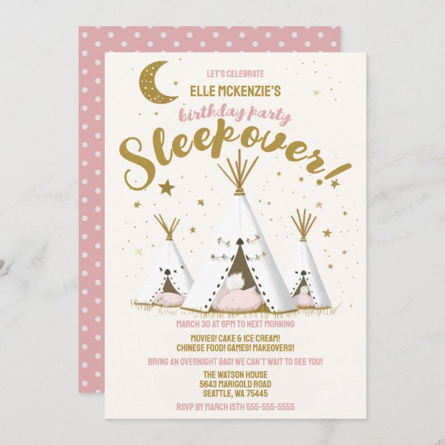 Star Night Boho Chic Teepee Sleepover Party Einladung (Vorne/Hinten)