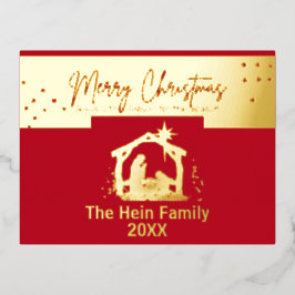 Star of Bethlehem Krippe Weihnachten Gold und Rot Folien Feiertagspostkarte