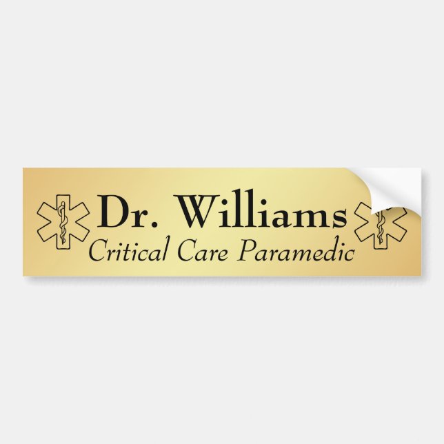 Star of Life EMT Paramedic Personalized EMS Gold Autoaufkleber (Vorne)