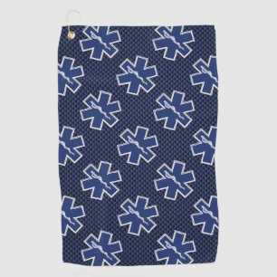Star of Life Paramedic EMS auf blauem Kohlenstoff- Golfhandtuch