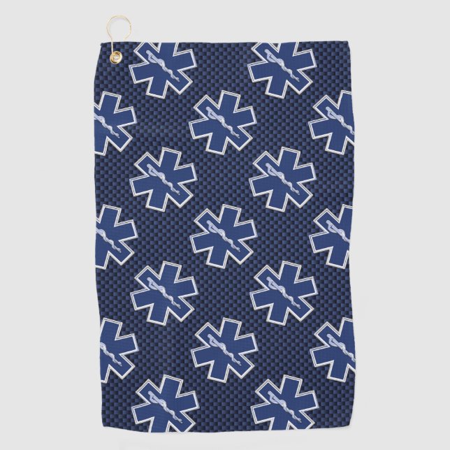 Star of Life Paramedic EMS auf blauem Kohlenstoff- Golfhandtuch (Vorderseite)