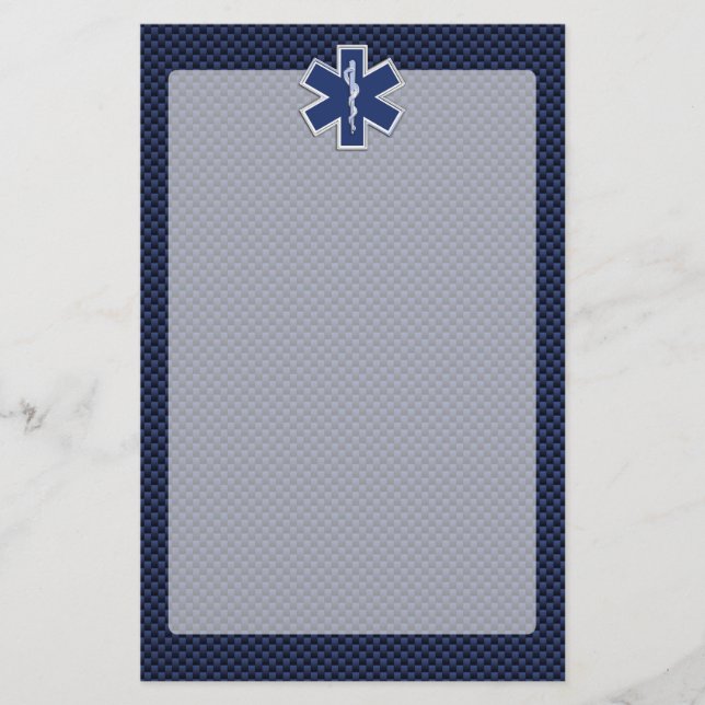 Star of Life Paramedic EMS auf blauem Kohlenstofff Briefpapier (Vorderseite)