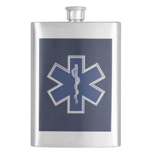 Star of Life Paramedic EMS auf blauem Kohlenstofff Flachmann