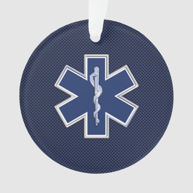 Star of Life Paramedic EMS auf blauem Kohlenstofff Ornament (Vorderseite)