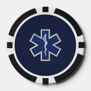 Star of Life Paramedic EMS auf blauem Kohlenstofff Pokerchips