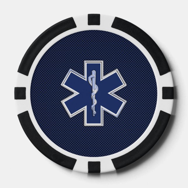 Star of Life Paramedic EMS auf blauem Kohlenstofff Pokerchips (Vorderseite)