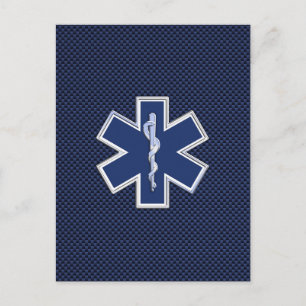 Star of Life Paramedic EMS auf blauem Kohlenstofff Postkarte